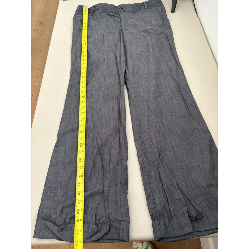 Banana Republic Womens 14 Wide Leg Trousers Gray Cotton Blend Cuffed Hem Pants